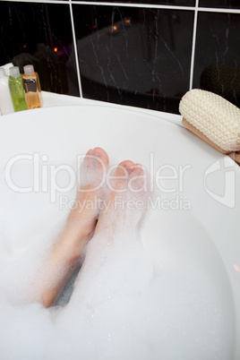 Feet in a bubble bath