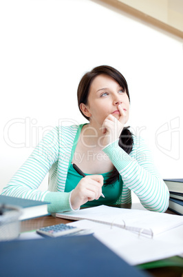 Beautiful teen girl studying at her desk