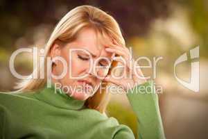 Grimacing Woman Suffering a Headache or Sorrow