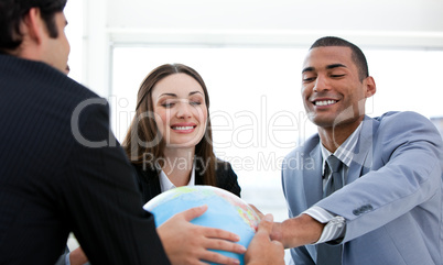 Successful business people having a meeting around a terrestrial