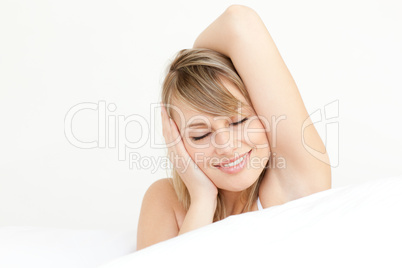 Portrait of a charming woman waking up
