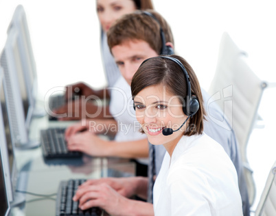 Young business team working in a call center