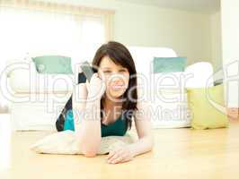 Passionate woman watching television