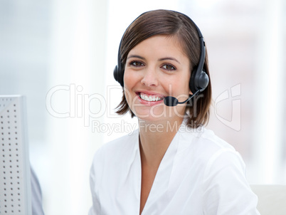 Portrait of a pretty customer agent at work