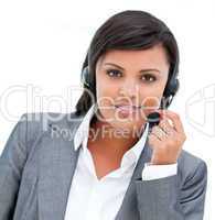 Portrait of an ethnic customer agent at work