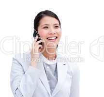 Close-up of an Asian businesswoman on phone