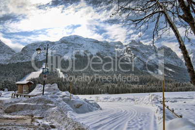 Snow on the Dolomites Mountains, Italy