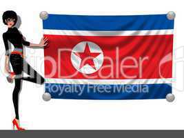 Frau mit Fahne Nordkorea