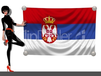 Frau mit Fahne Serbien