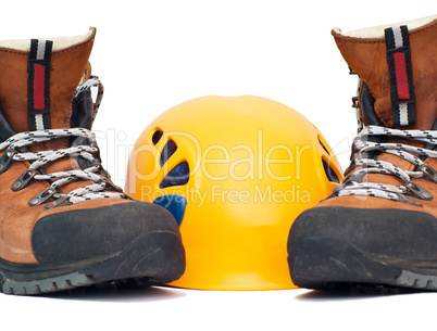 climbing orange helmet and boots
