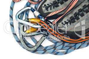 carabiners, ropes and climbing shoes