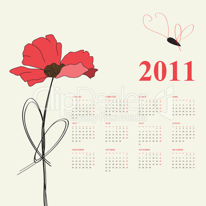 Calendar for 2011 with poppy flowers