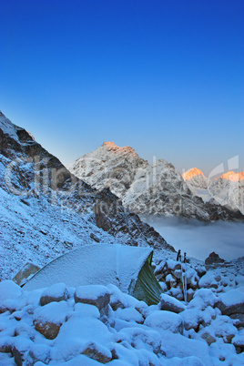 Mountaineering camp in the high mountains