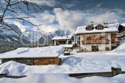 Snow on the Dolomites Mountains, Italy