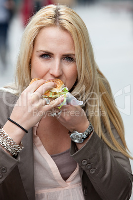 Eating a hamburger