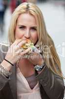 Eating a hamburger