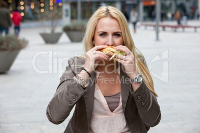 Eating a hamburger