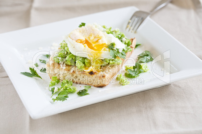 Garden broad beans with poached egg