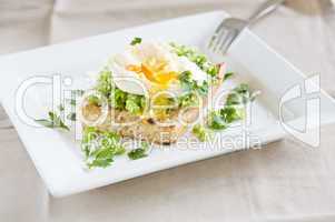 Garden broad beans with poached egg