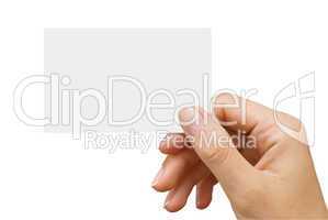 empty business card in a women's hand