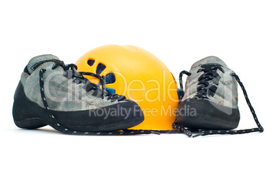 climbing helmet and shoes