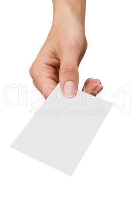 empty business card in a women's hand