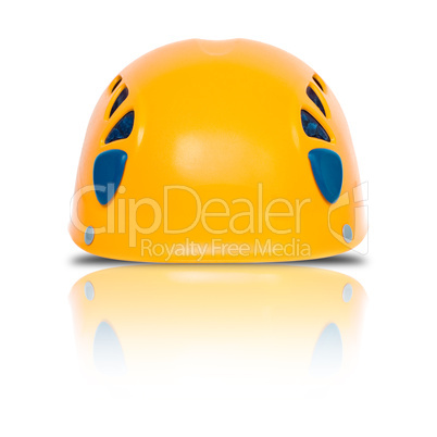 front view of orange climbing helmet