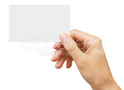 empty business card in a women's hand