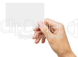 empty business card in a women's hand