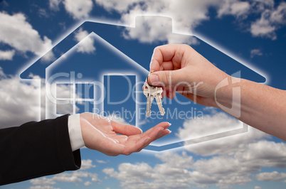 Handing Over Keys on Ghosted Home Icon, Clouds and Sky