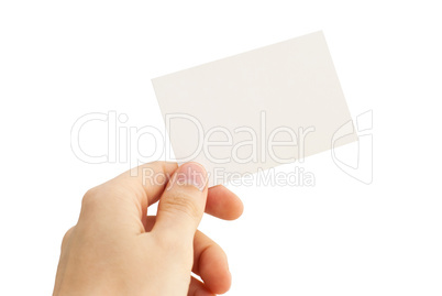 empty business card in a human hand