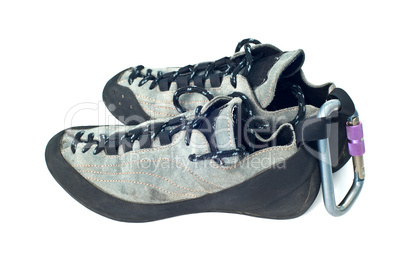 carabiner and climbing shoes