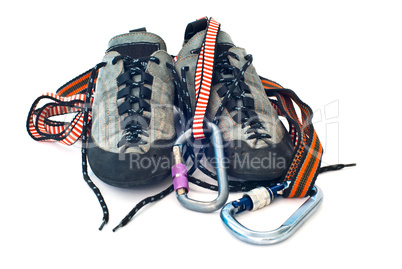 carabiners, ropes and climbing shoes