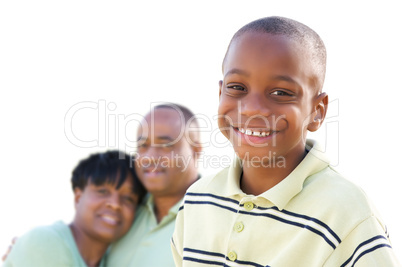 Handsome African American Boy with Parents Isolated