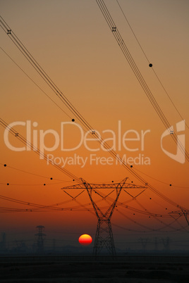 Electrical Power Lines at Sunset