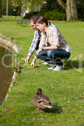 Young couple outdoors in the park