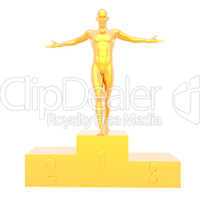 man on podium on a white background