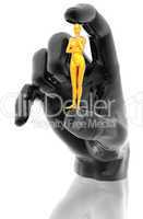 hand with girl on a white background