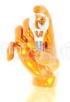 hand with lamp on a white background