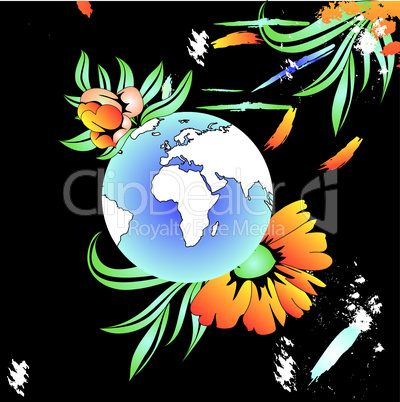 Colorful floral background with globe