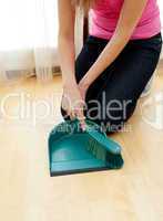 Close-up of a woman doing housework
