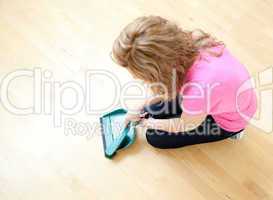 Blond woman doing housework