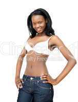 Charming woman wearing a jeans
