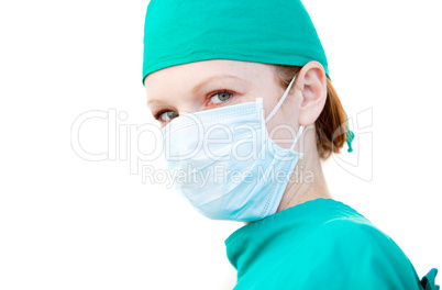 Charismatic female surgeon wearing a mask