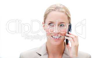 Portrait of a caucasian businesswoman talking on phone