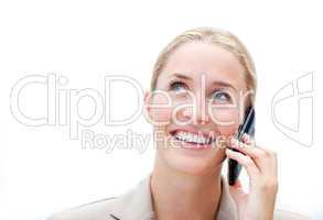 Portrait of a charming businesswoman talking on phone