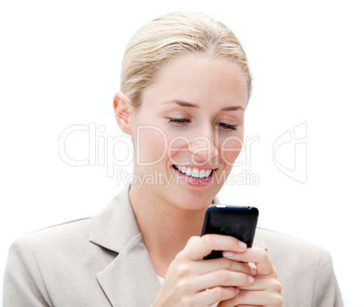 Portrait of a self-assured businesswoman sending a text