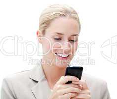Portrait of a self-assured businesswoman sending a text