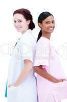 Portrait of confident nurse and doctor standing