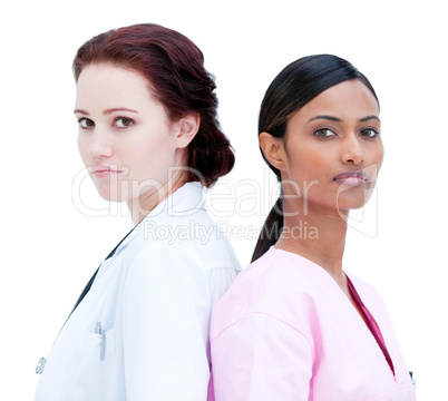 Portrait of charismatic nurse and doctor standing